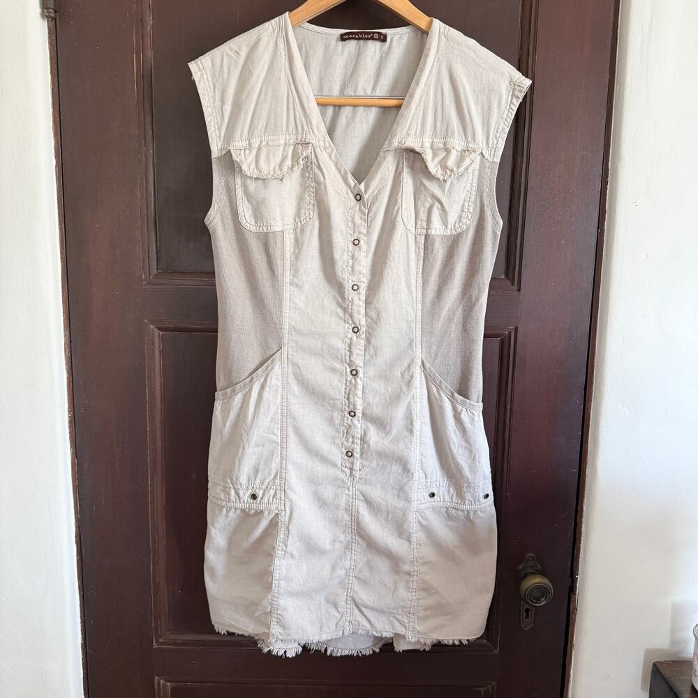 XCVI Wearables Austen Khaki Linen  Cotton Utility Style Mini Dress | Small